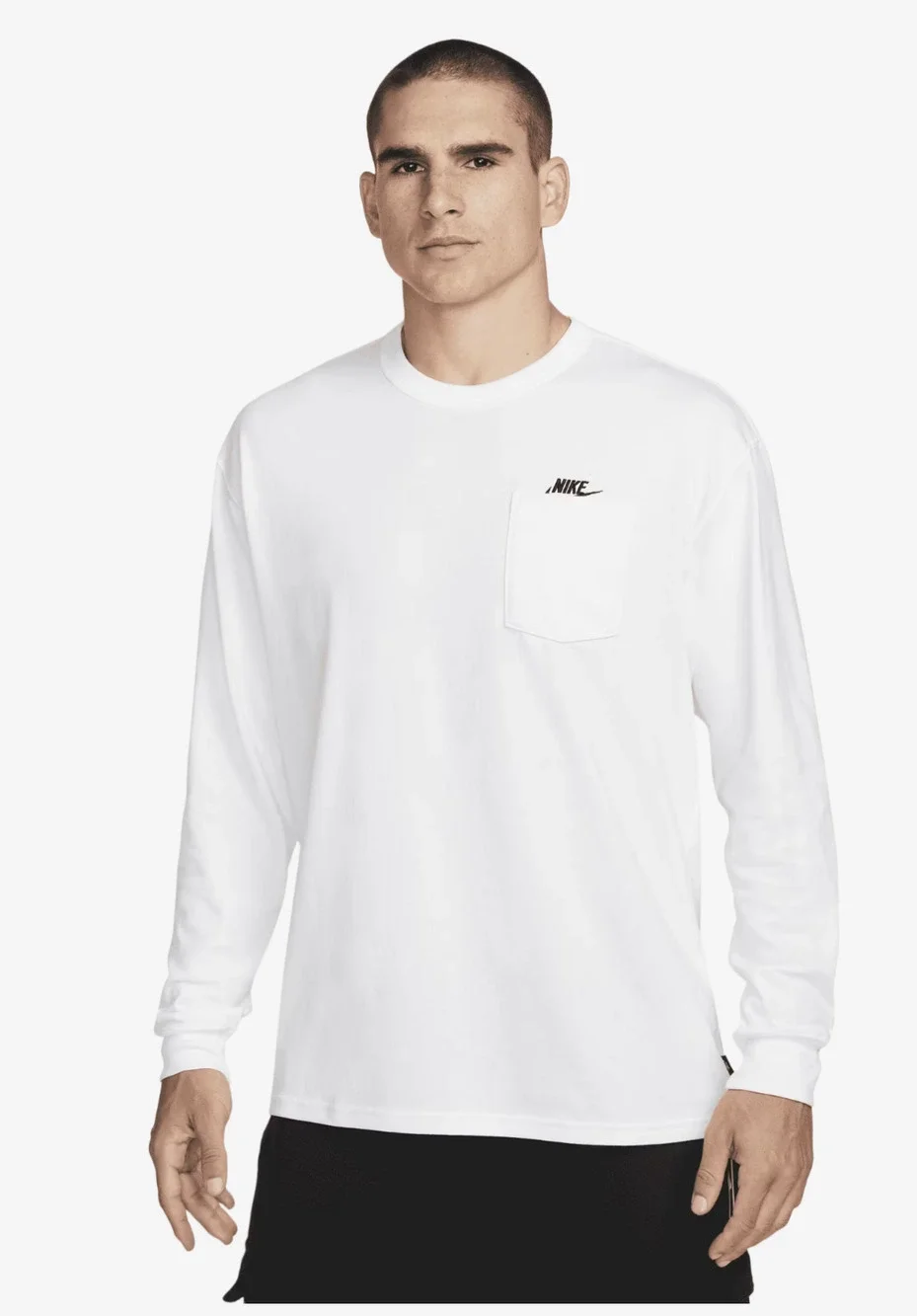 Nike Shirt Mens Small White Long Sleeve Pocket Crew Neck 100% Cotton Tagless